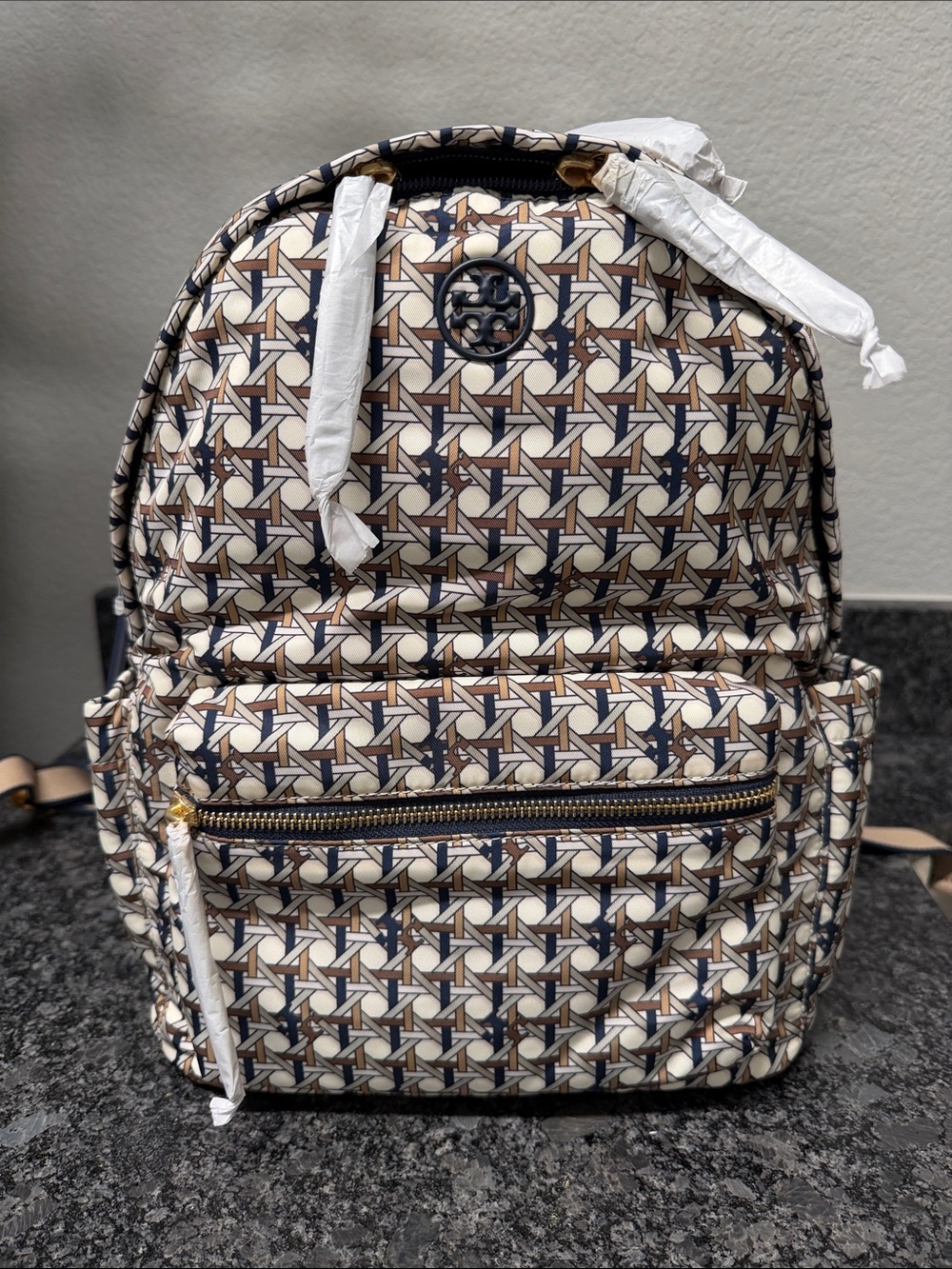Tory Burch Beige and Brown Patterned Mini Backpack